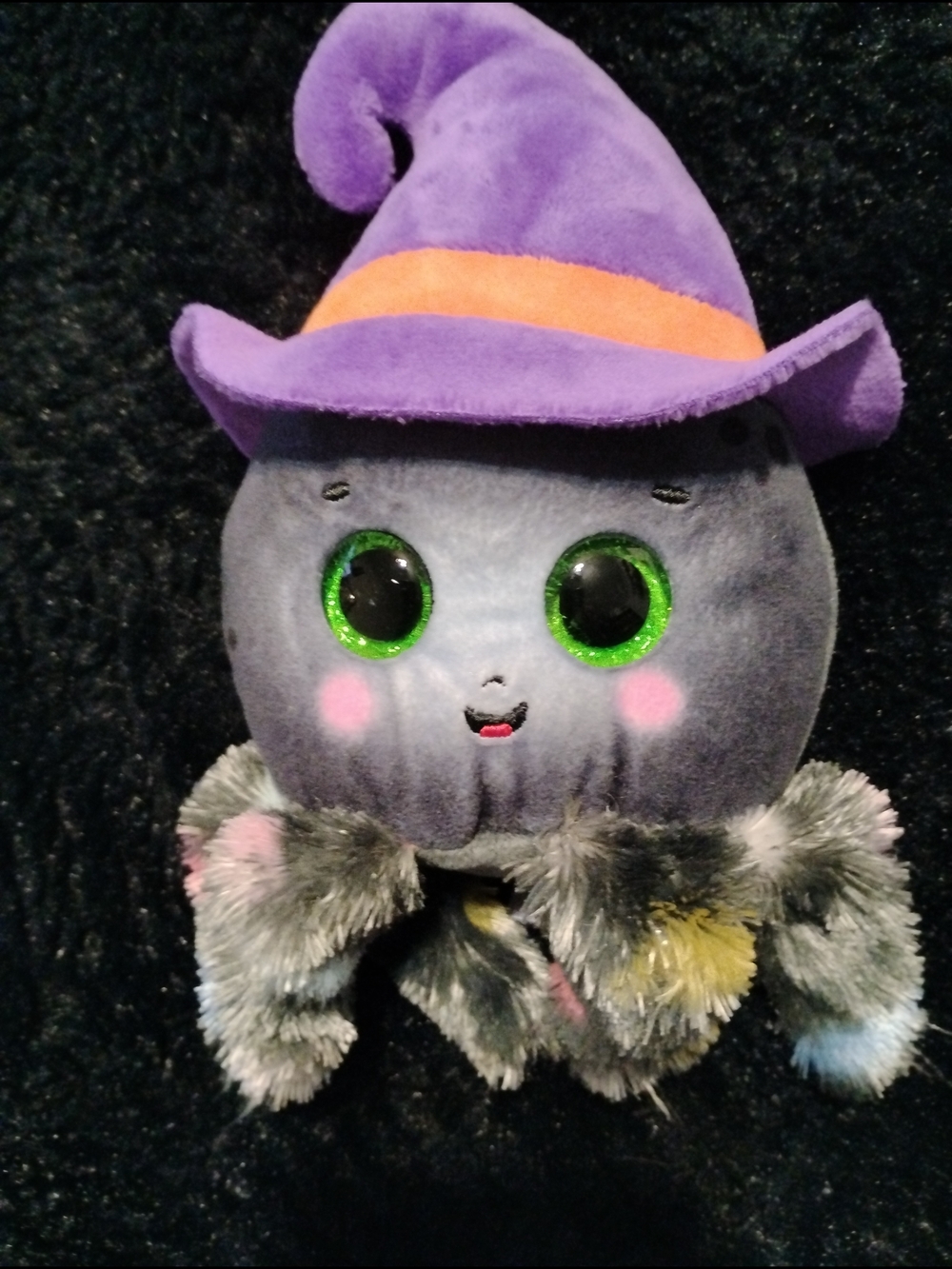 Ty Purple Witch Hat Plush Spider with Green Eyes